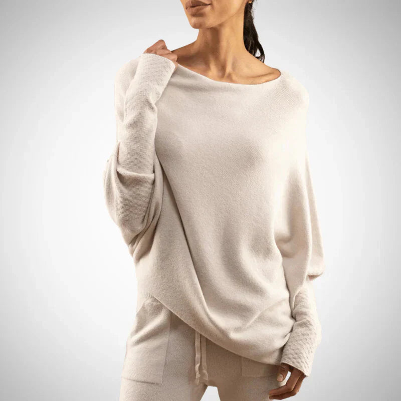 Caelina | Dames modieuze trui – one-shoulder design, stijlvolle gebreide top