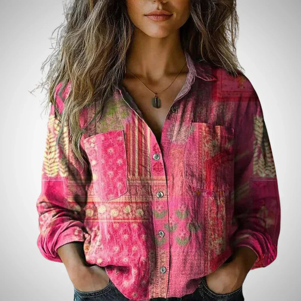 Ilara | Dames retro vintage blouse – lange mouwen top met bloemenprint