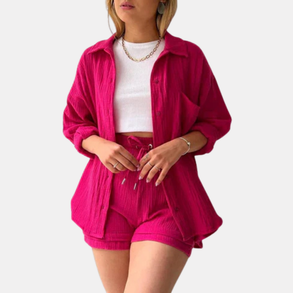 Pexina | 2-delige loungeset voor dames – top met lange mouwen en korte broek