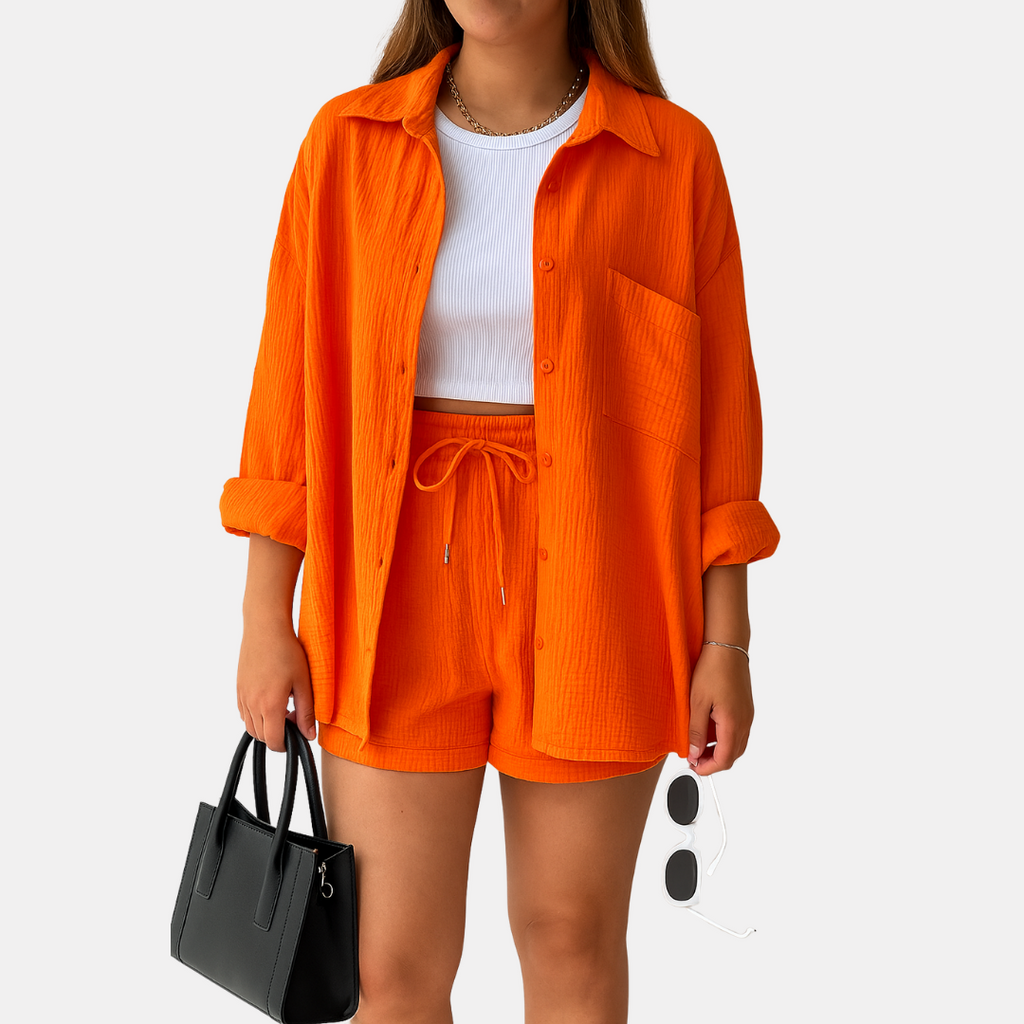 Pexina | 2-delige loungeset voor dames – top met lange mouwen en korte broek