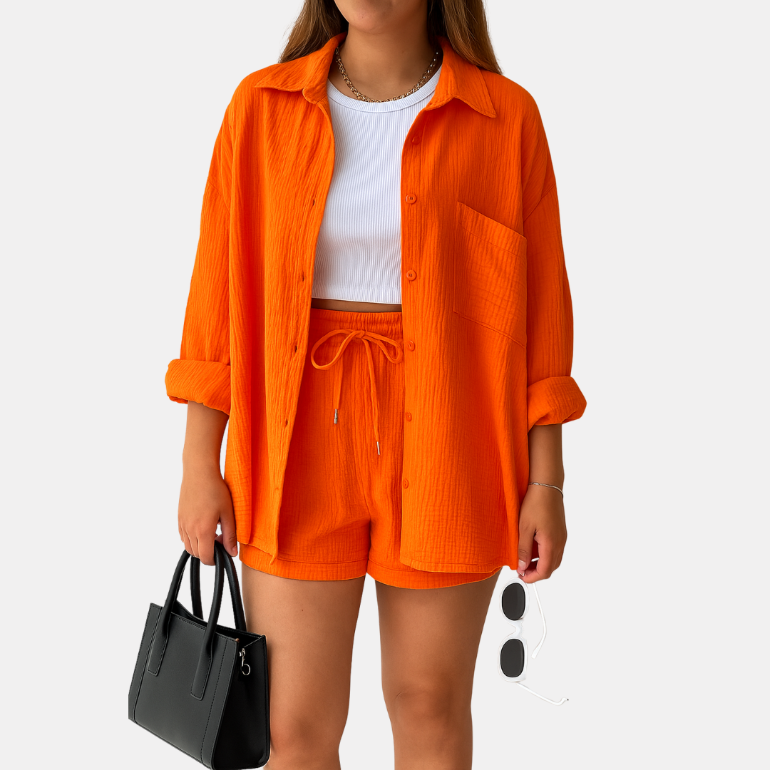 Pexina | 2-delige loungeset voor dames – top met lange mouwen en korte broek