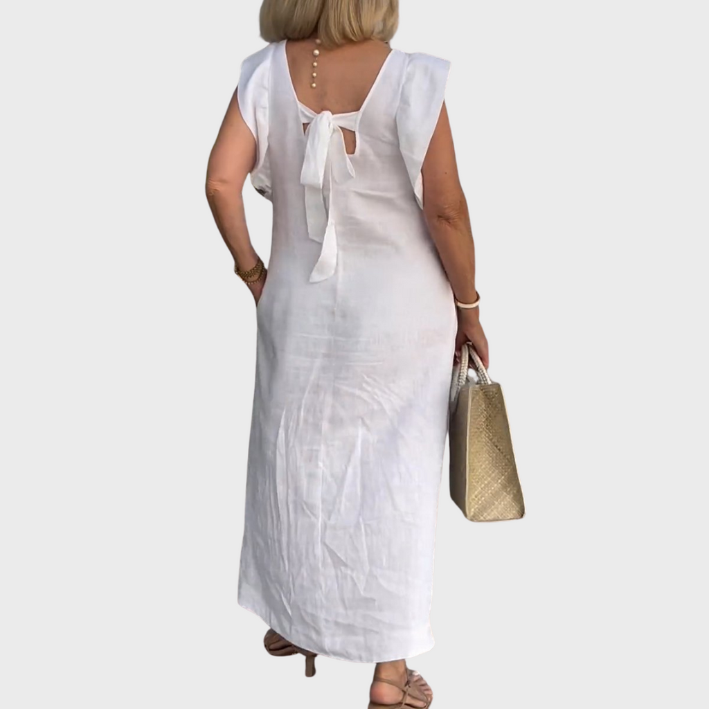 Qarnella | Luchtige linnen maxi-jurk voor dames – Zomerjurk met V-hals