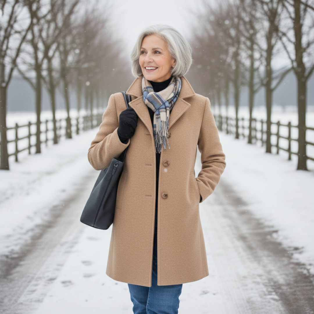 Lexina | Elegante, getailleerde jas van wolmix voor dames – Lange klassieke jas voor op kantoor