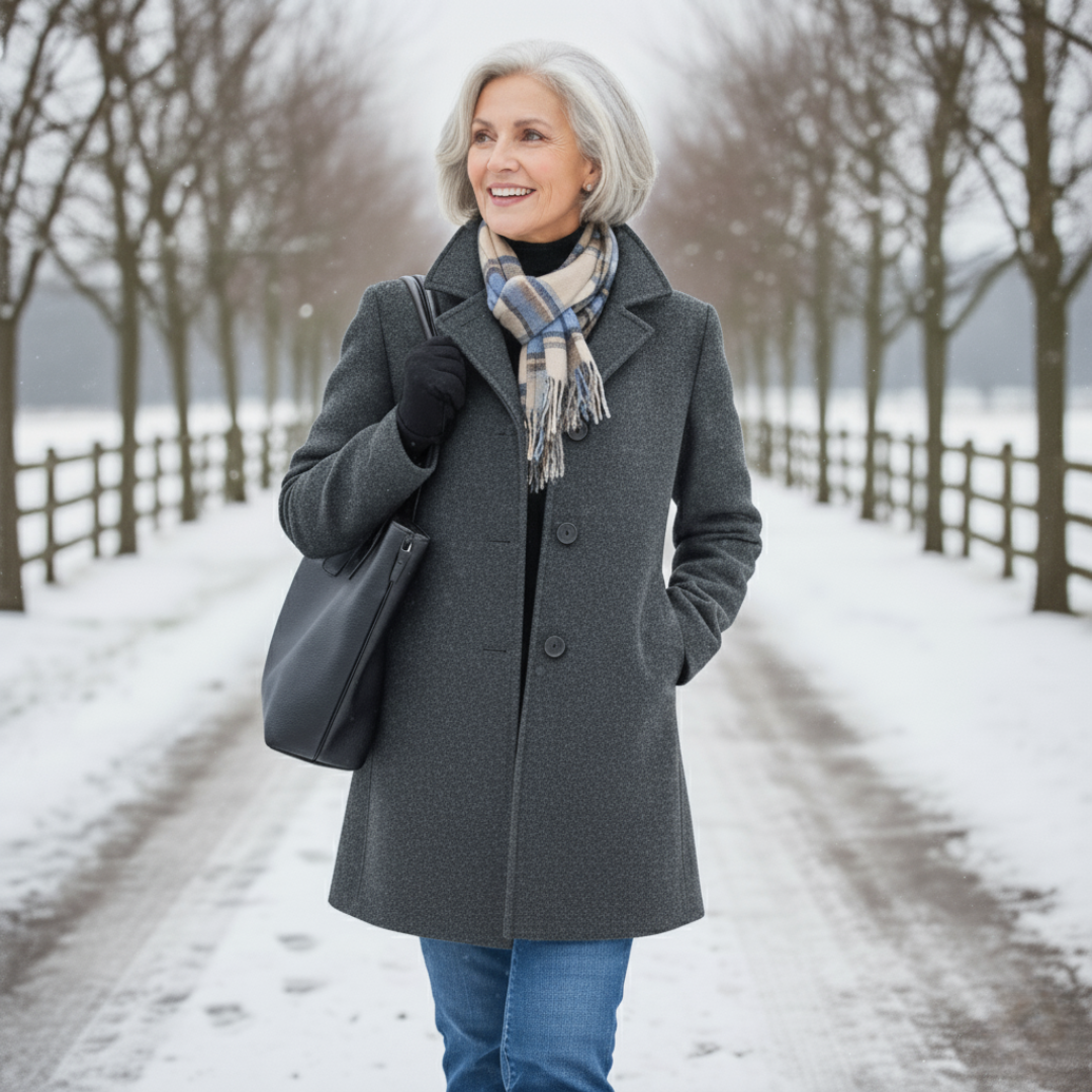 Lexina | Elegante, getailleerde jas van wolmix voor dames – Lange klassieke jas voor op kantoor