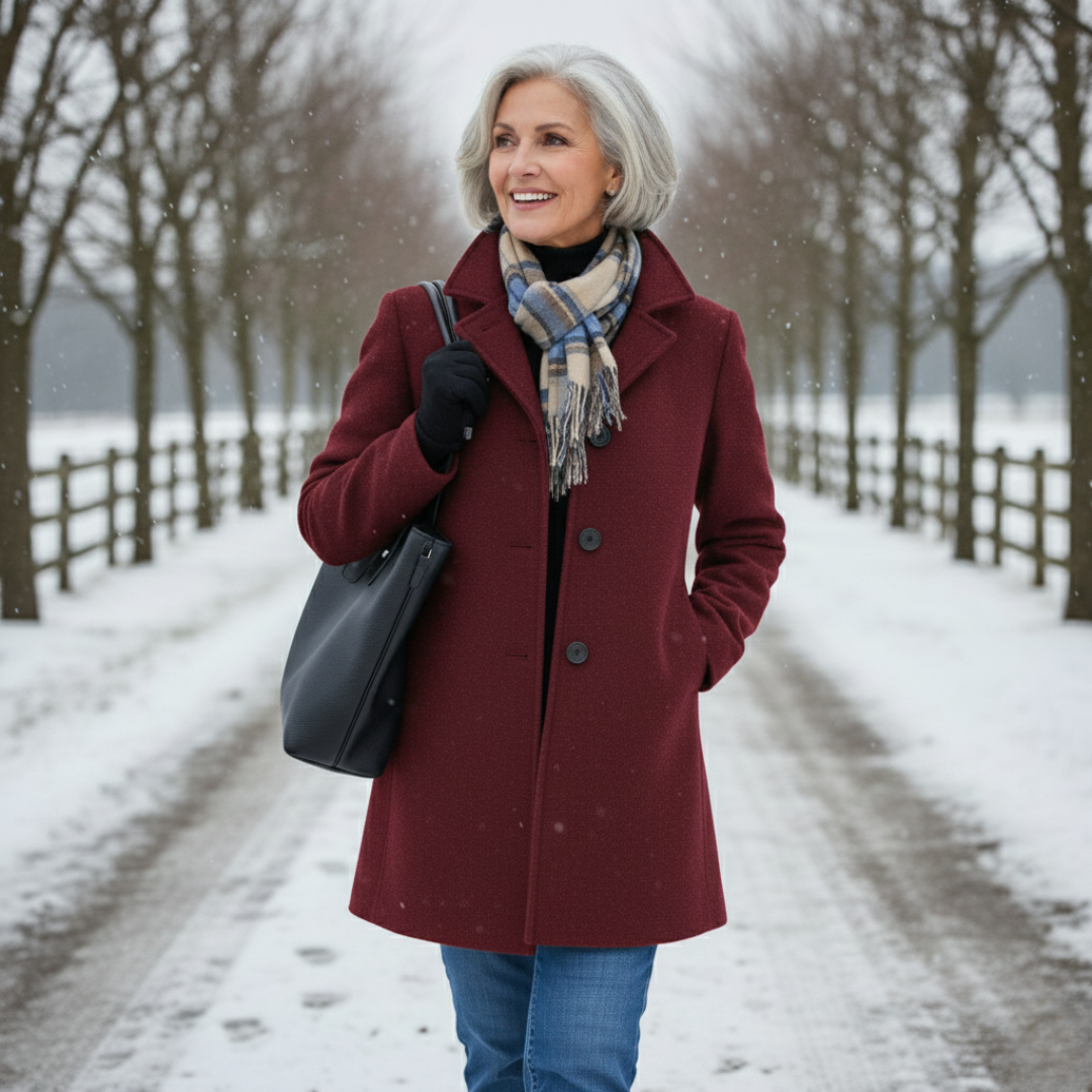 Lexina | Elegante, getailleerde jas van wolmix voor dames – Lange klassieke jas voor op kantoor