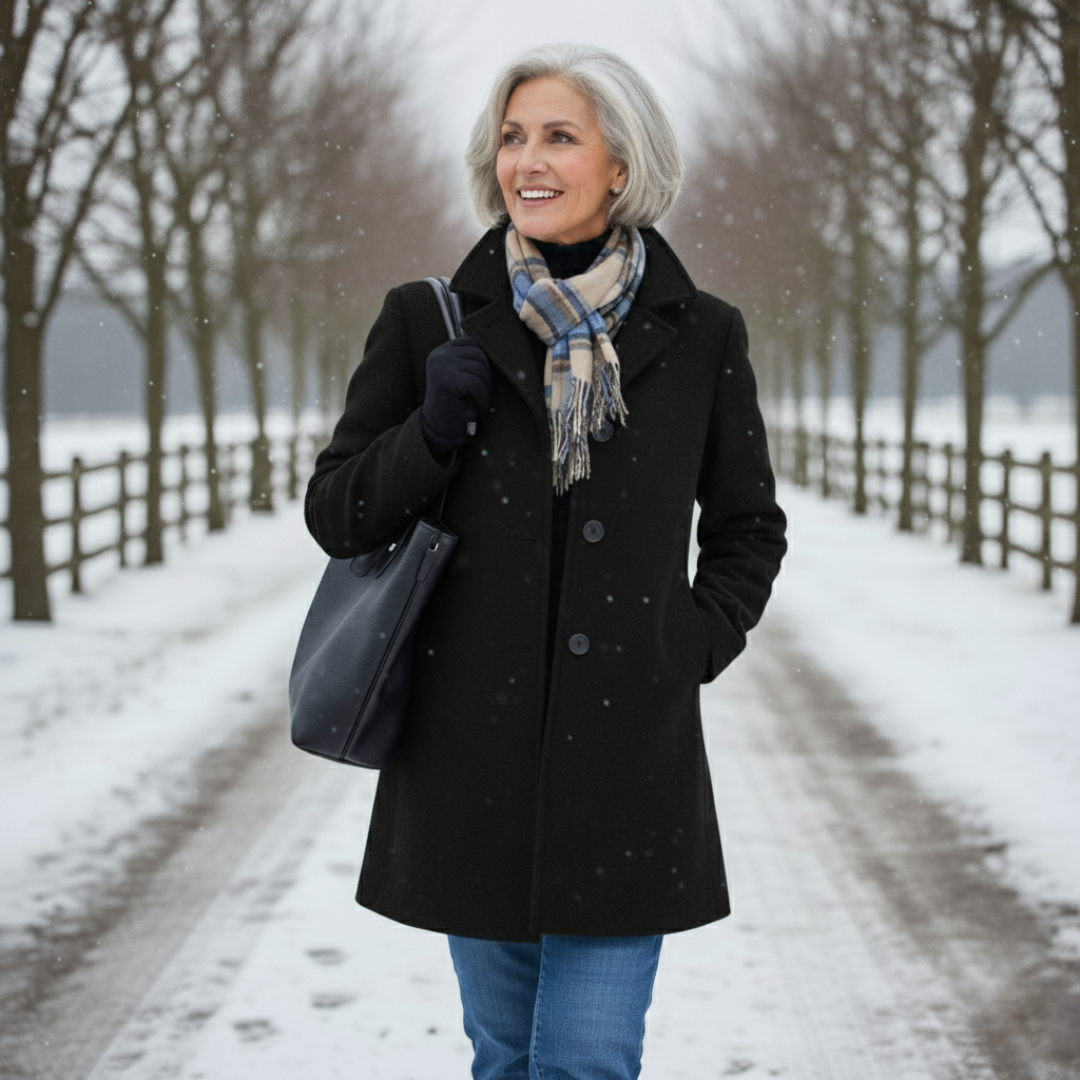 Lexina | Elegante, getailleerde jas van wolmix voor dames – Lange klassieke jas voor op kantoor