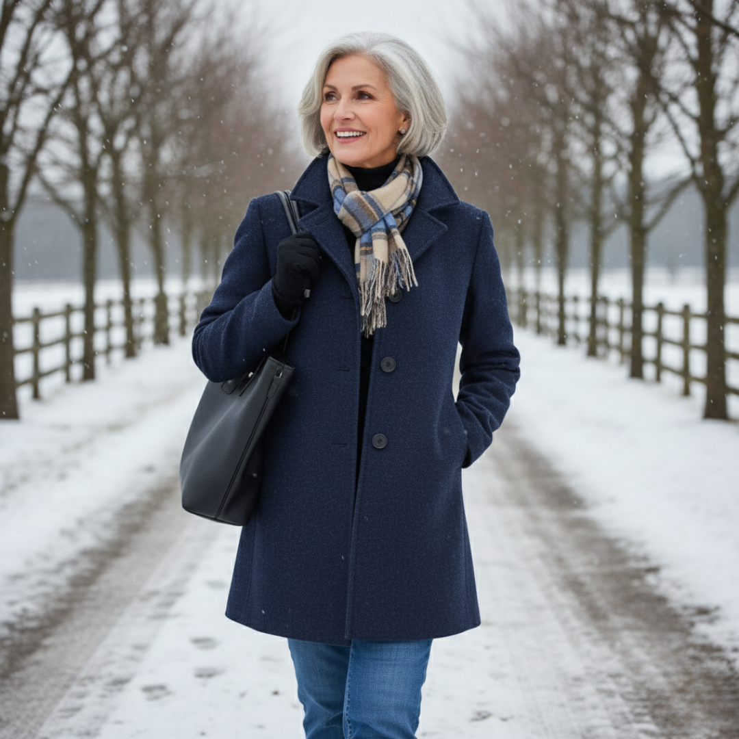 Lexina | Elegante, getailleerde jas van wolmix voor dames – Lange klassieke jas voor op kantoor