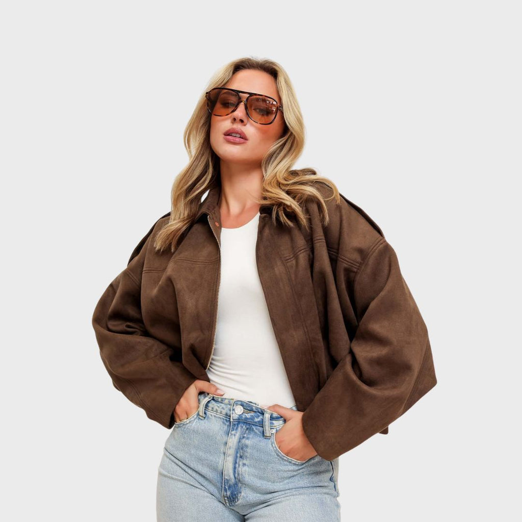 Aeloria | Oversized leren jas van suède voor dames