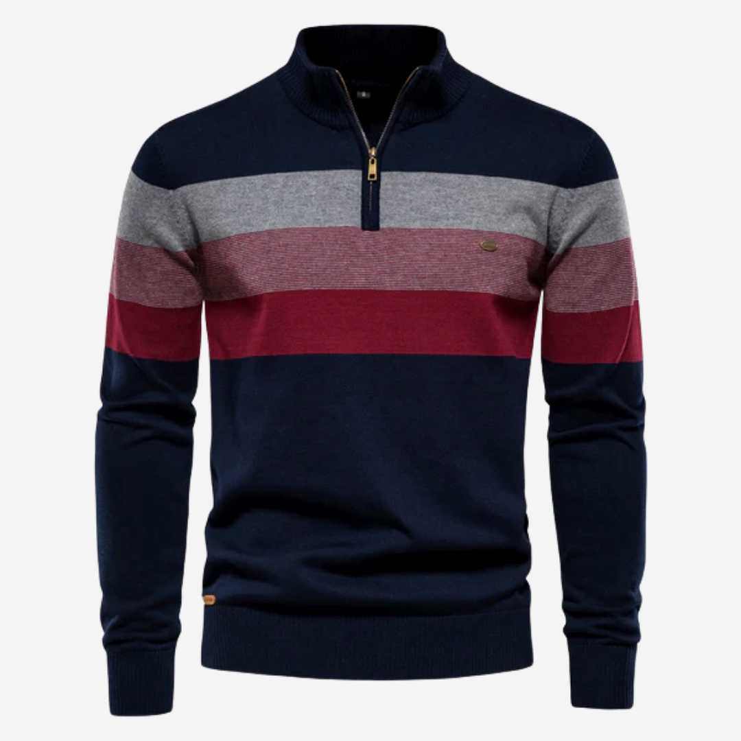 Raimo | Multicolor retro trui met halve rits – Katoen, warme, trendy gestreepte gebreide trui