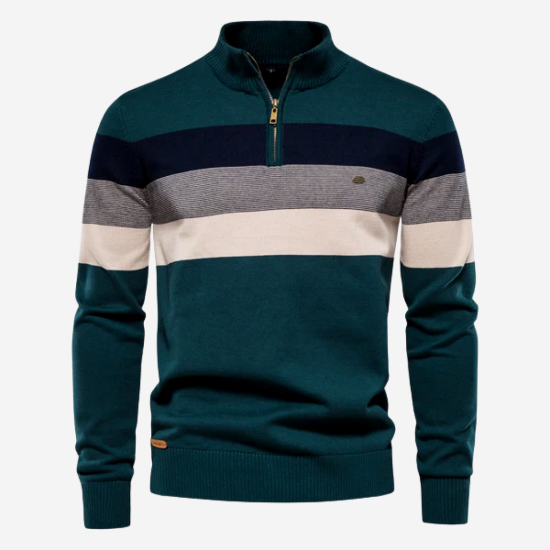 Raimo | Multicolor retro trui met halve rits – Katoen, warme, trendy gestreepte gebreide trui
