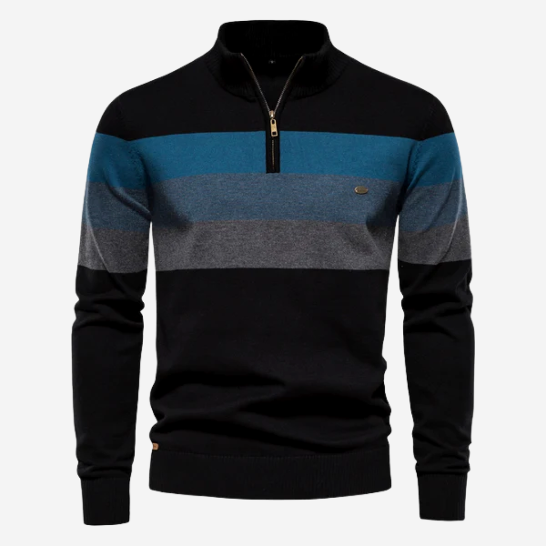 Raimo | Multicolor retro trui met halve rits – Katoen, warme, trendy gestreepte gebreide trui