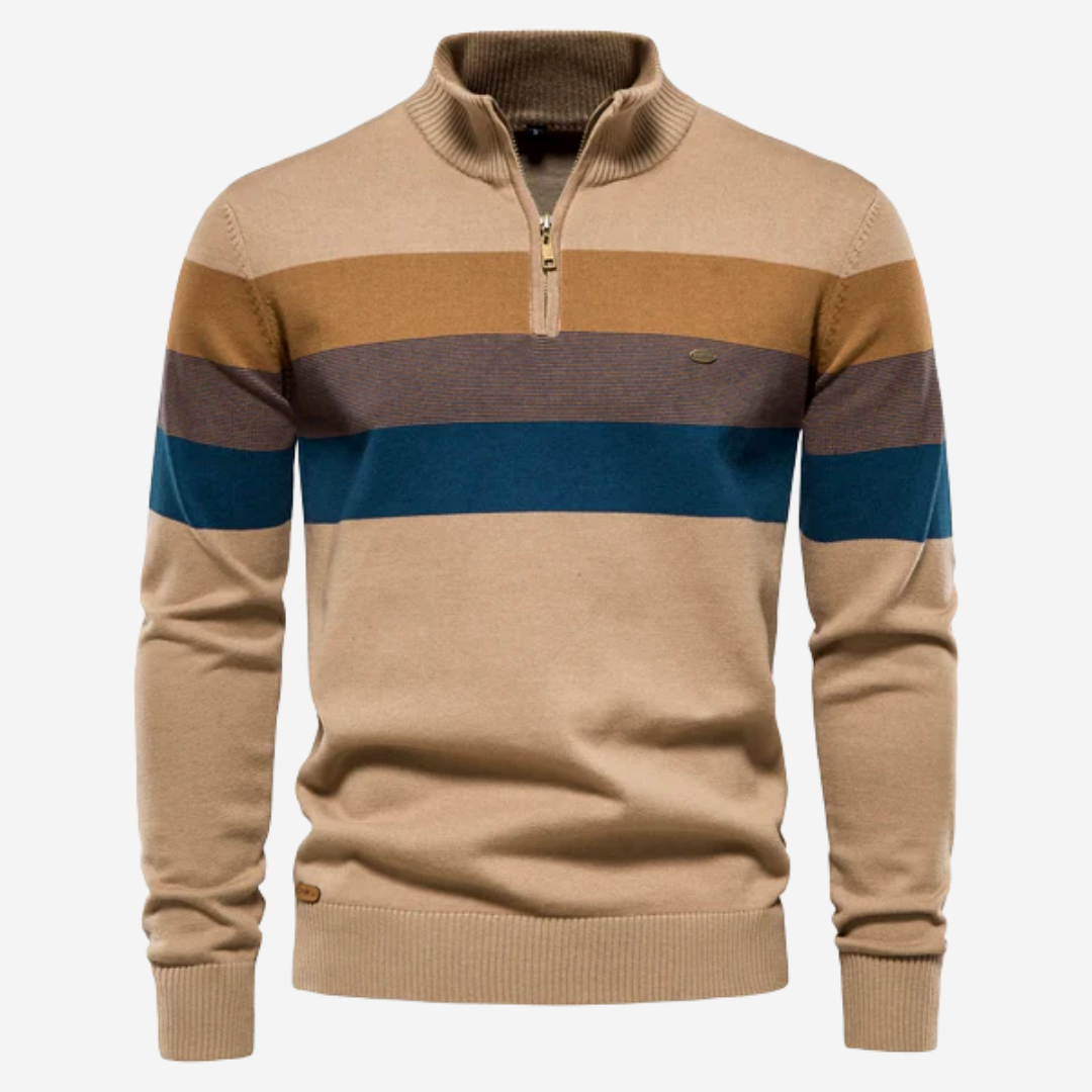 Raimo | Multicolor retro trui met halve rits – Katoen, warme, trendy gestreepte gebreide trui