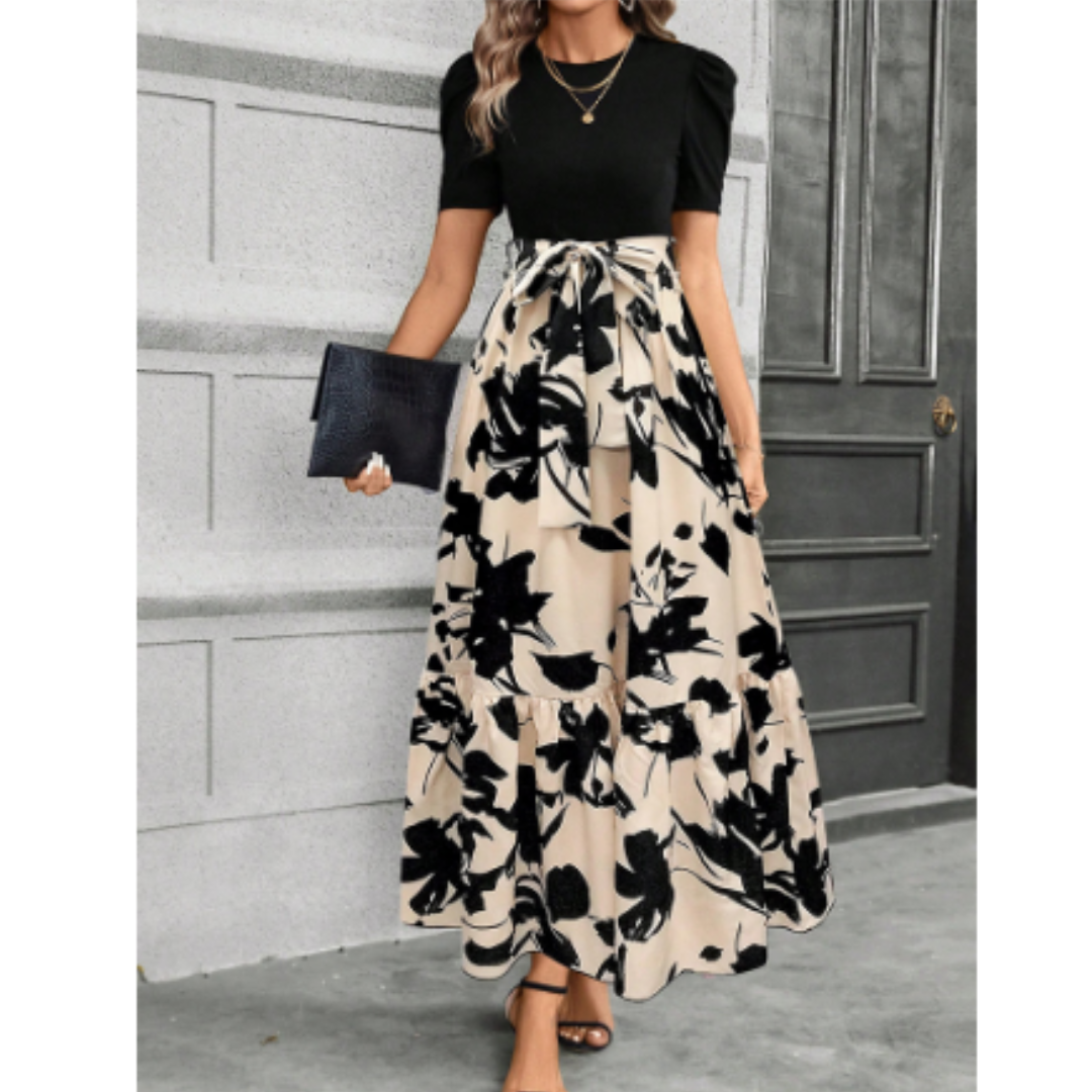 Letitia | Maxi jurk met pofmouwen en rok met bloemenprint - Boho Elegante Lange Jurk