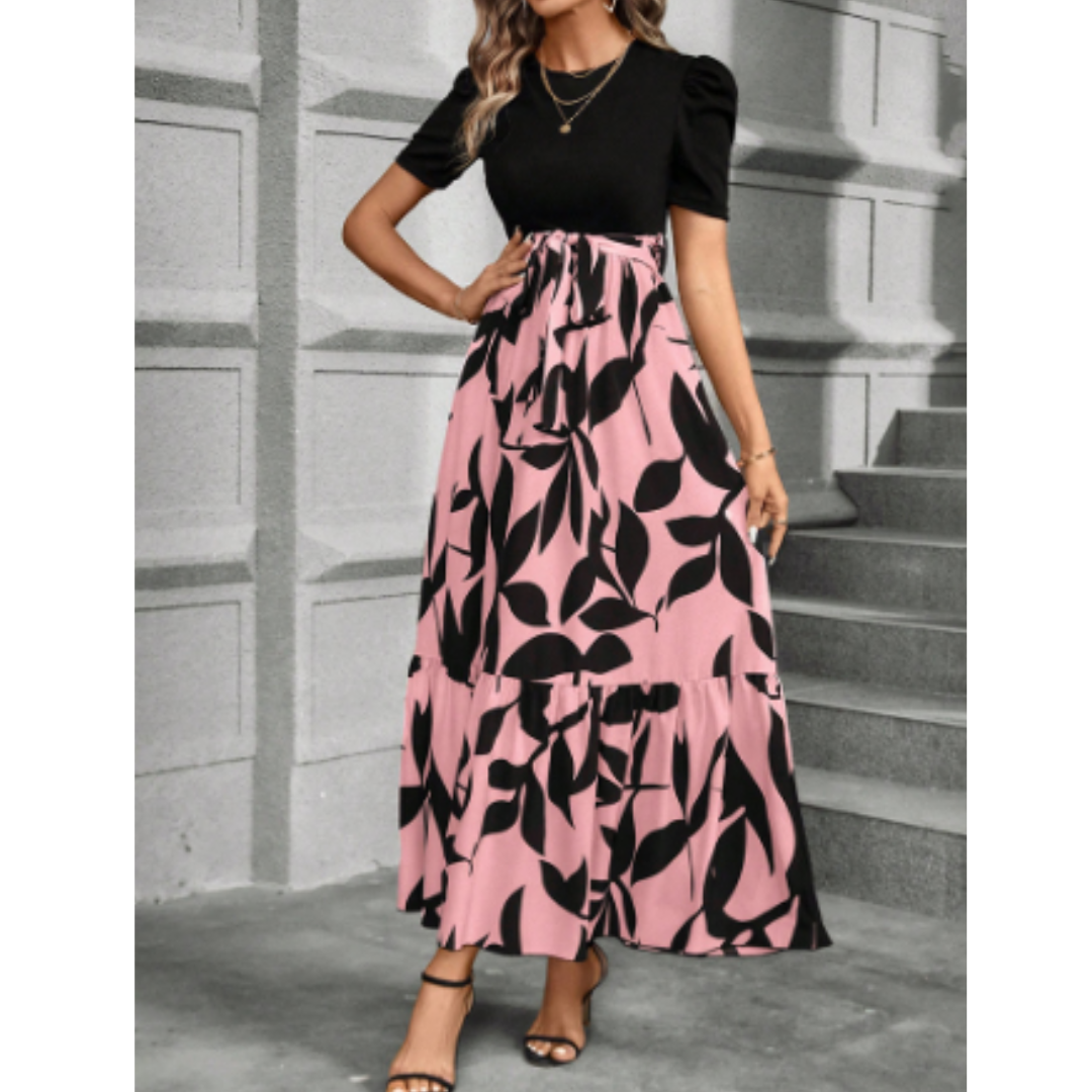 Letitia | Maxi jurk met pofmouwen en rok met bloemenprint - Boho Elegante Lange Jurk