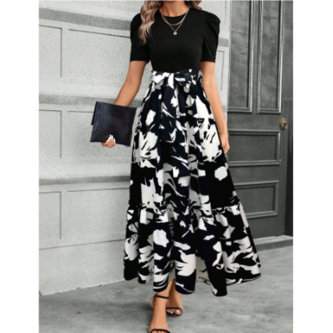Letitia | Maxi jurk met pofmouwen en rok met bloemenprint - Boho Elegante Lange Jurk