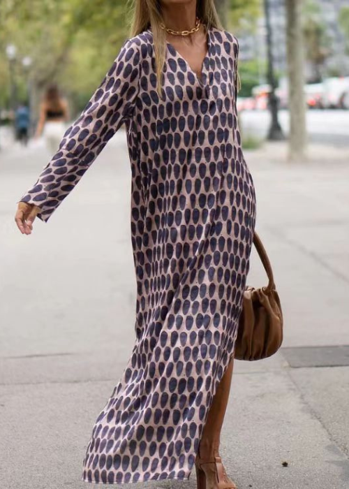 Texina | Boho maxi-jurk voor dames – lange mouwen, relaxte zomerse pasvorm