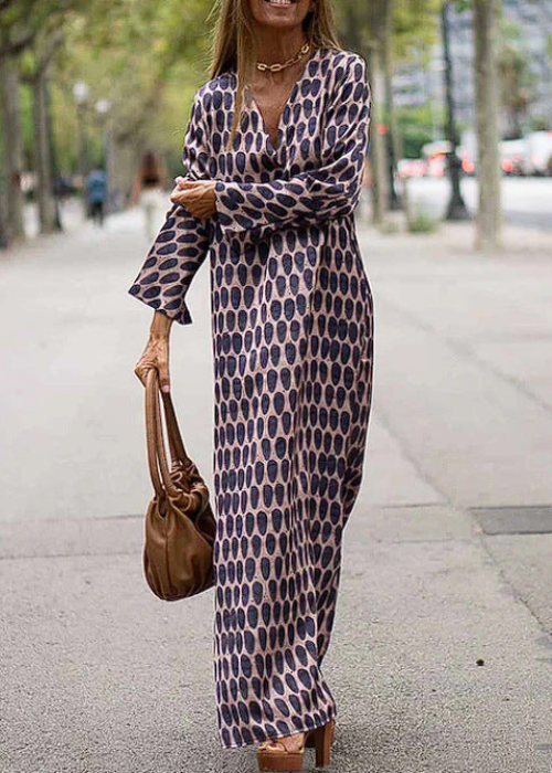 Texina | Boho maxi-jurk voor dames – lange mouwen, relaxte zomerse pasvorm