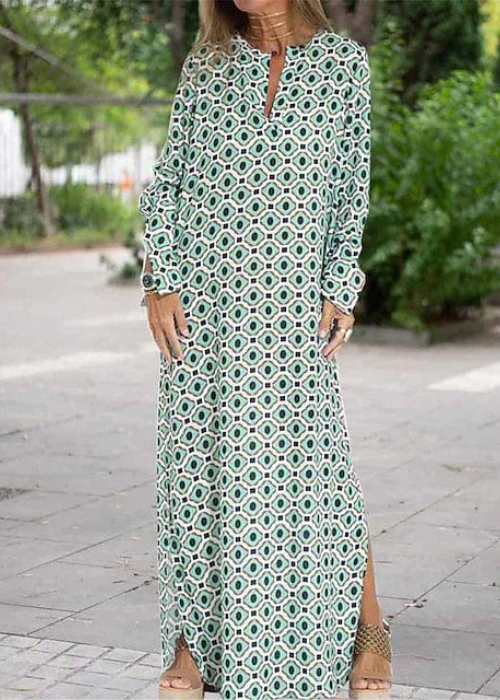 Texina | Boho maxi-jurk voor dames – lange mouwen, relaxte zomerse pasvorm