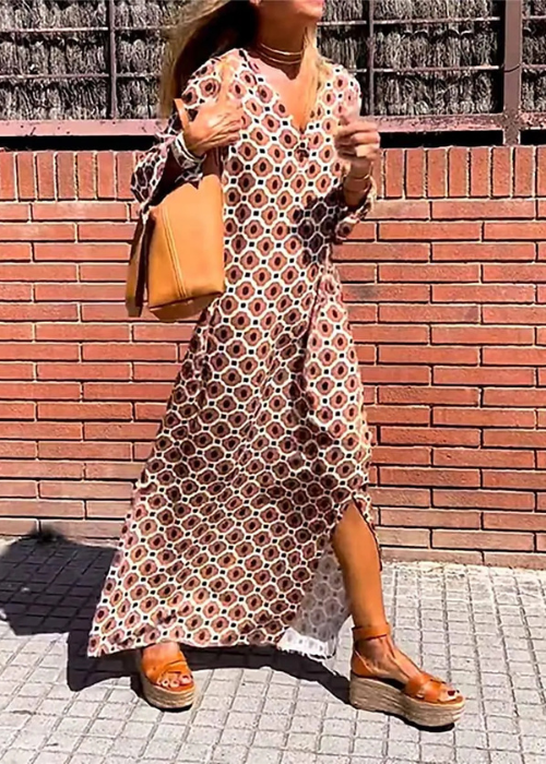 Texina | Boho maxi-jurk voor dames – lange mouwen, relaxte zomerse pasvorm