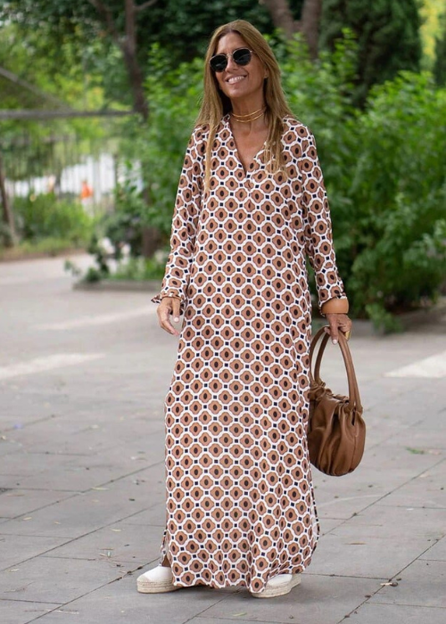 Texina | Boho maxi-jurk voor dames – lange mouwen, relaxte zomerse pasvorm
