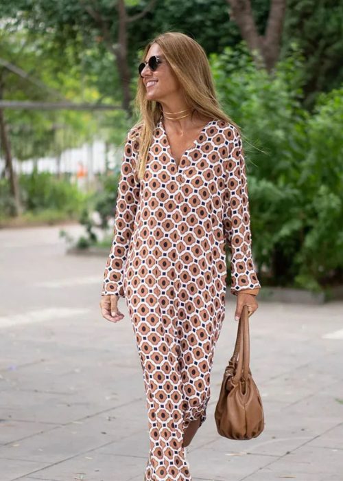 Texina | Boho maxi-jurk voor dames – lange mouwen, relaxte zomerse pasvorm