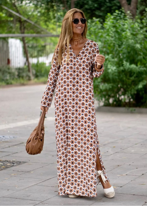 Texina | Boho maxi-jurk voor dames – lange mouwen, relaxte zomerse pasvorm