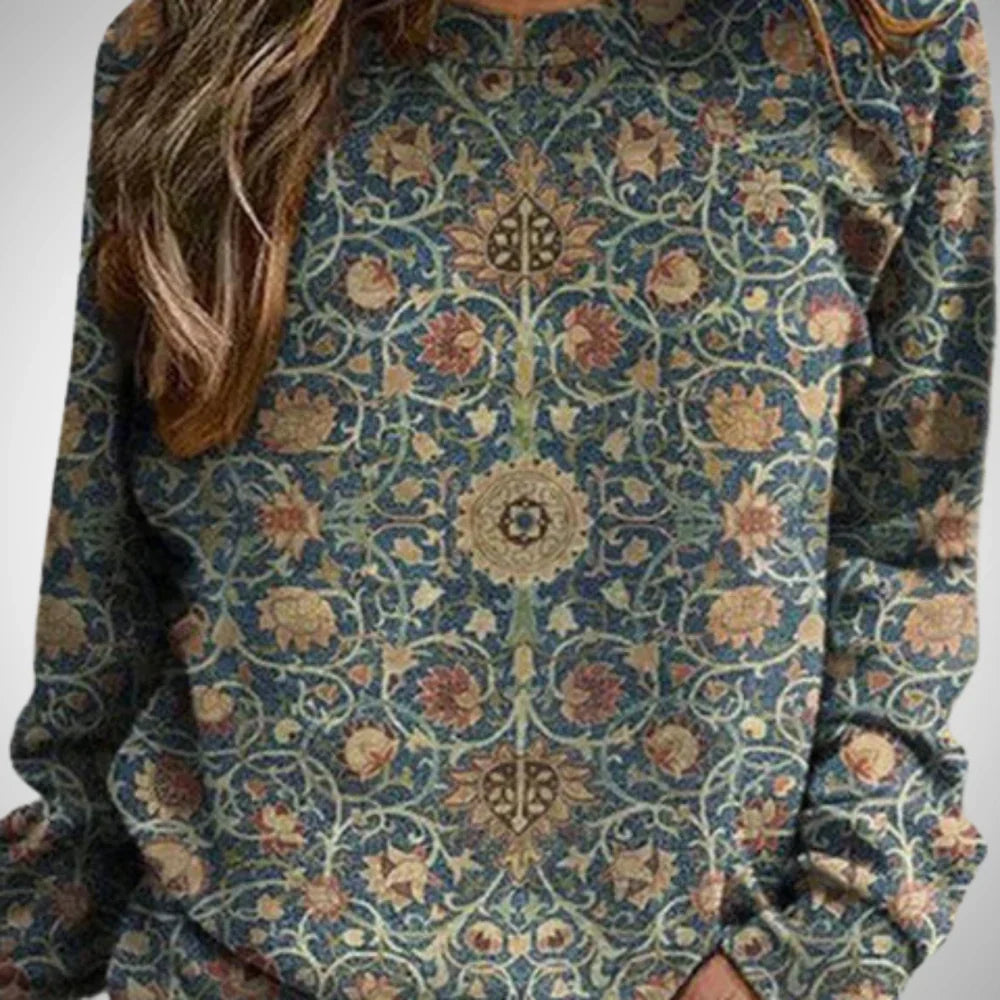 Halvessa | Dames Elegante Bloemen Trui – Gebreide Pullover met Lange Mouwen, Casual Chic Top