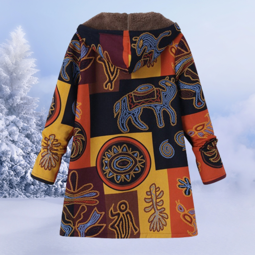 Ariana | Wintermantel, fleecegefüttert, Blumenmuster, Kapuze, warme und stylische Oberbekleidung