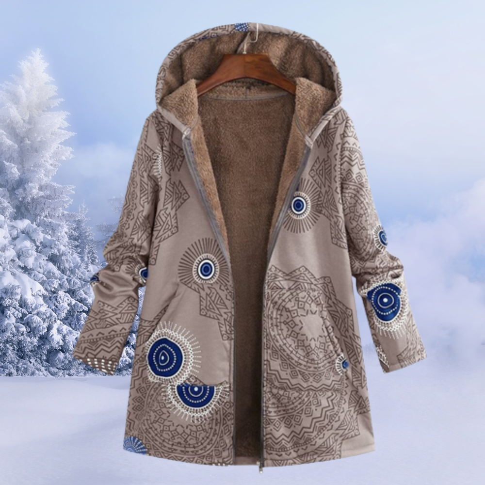 Ariana | Wintermantel, fleecegefüttert, Blumenmuster, Kapuze, warme und stylische Oberbekleidung