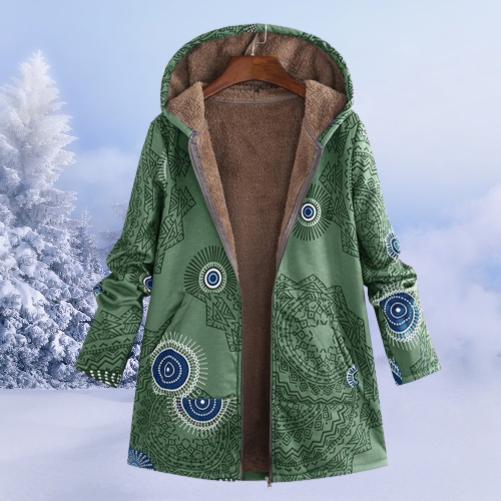 Ariana | Wintermantel, fleecegefüttert, Blumenmuster, Kapuze, warme und stylische Oberbekleidung