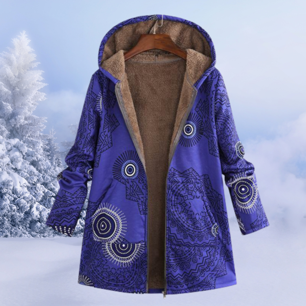 Ariana | Wintermantel, fleecegefüttert, Blumenmuster, Kapuze, warme und stylische Oberbekleidung