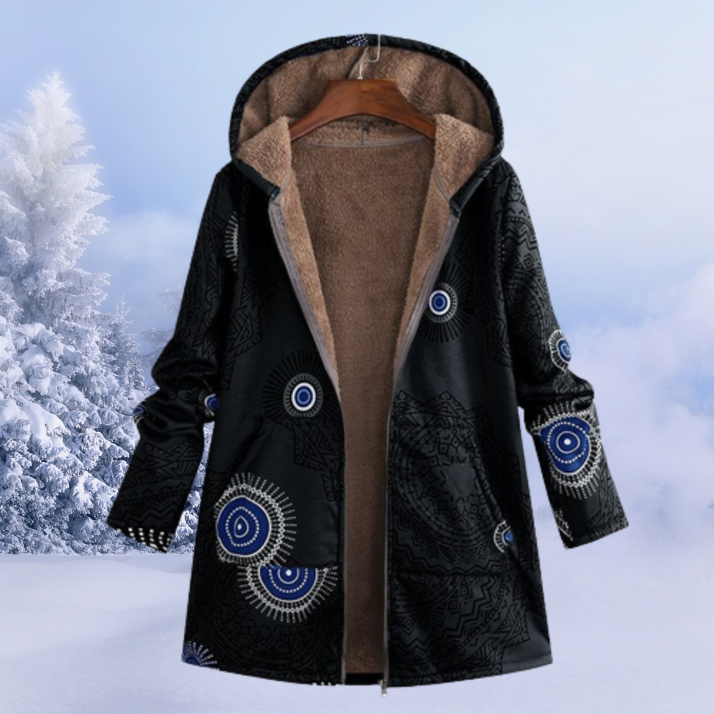 Ariana | Wintermantel, fleecegefüttert, Blumenmuster, Kapuze, warme und stylische Oberbekleidung
