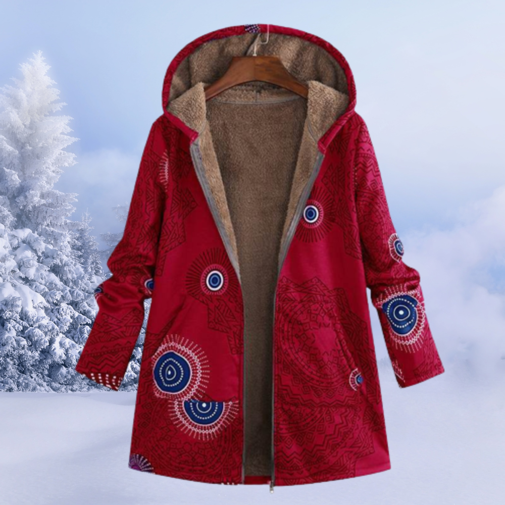 Ariana | Wintermantel, fleecegefüttert, Blumenmuster, Kapuze, warme und stylische Oberbekleidung