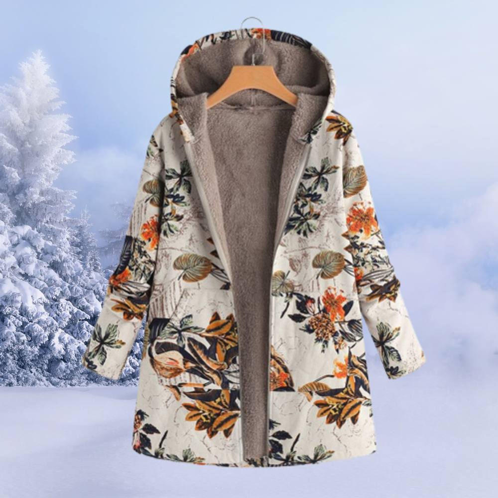 Ariana | Wintermantel, fleecegefüttert, Blumenmuster, Kapuze, warme und stylische Oberbekleidung