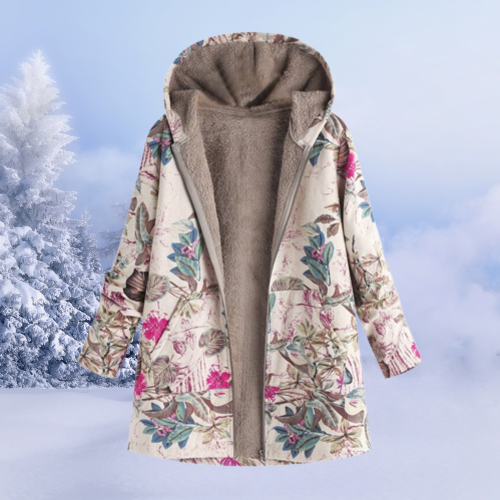 Ariana | Wintermantel, fleecegefüttert, Blumenmuster, Kapuze, warme und stylische Oberbekleidung