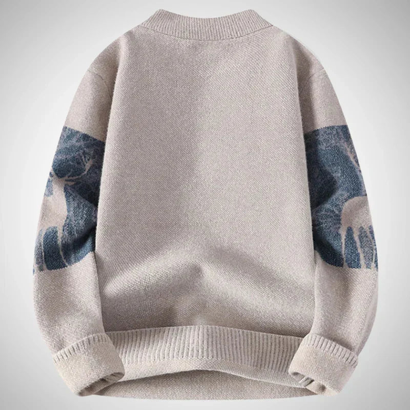 Pryceon | Gebreide herentrui met hertenmotief – Comfortabele vintage pullover voor casual gelegenheden
