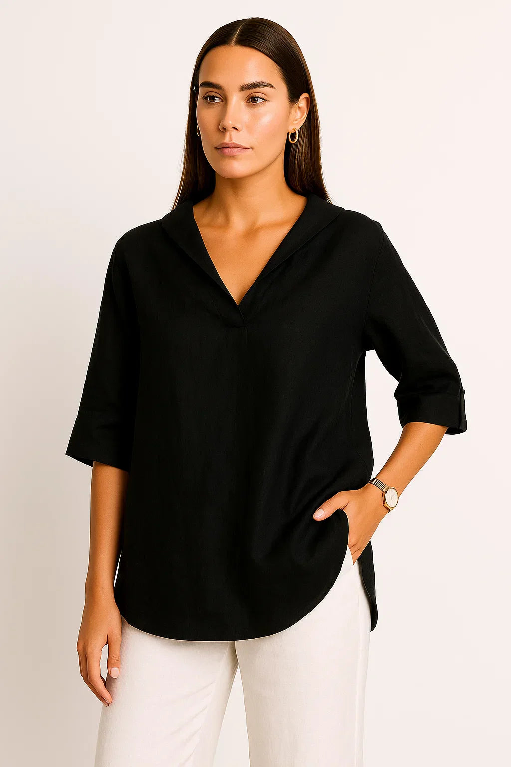 Iradia | Vrouwen V-hals Losjes Blouse - Casual Halflange Mouw Top Lichtgewicht & Ademend