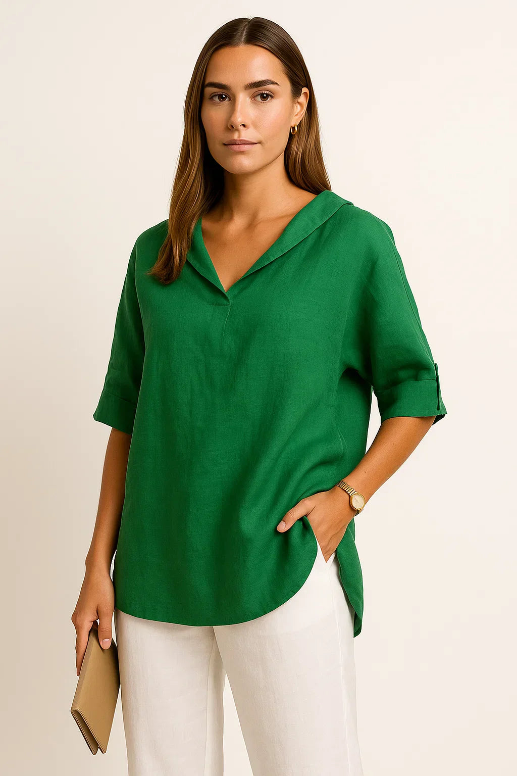 Iradia | Vrouwen V-hals Losjes Blouse - Casual Halflange Mouw Top Lichtgewicht & Ademend