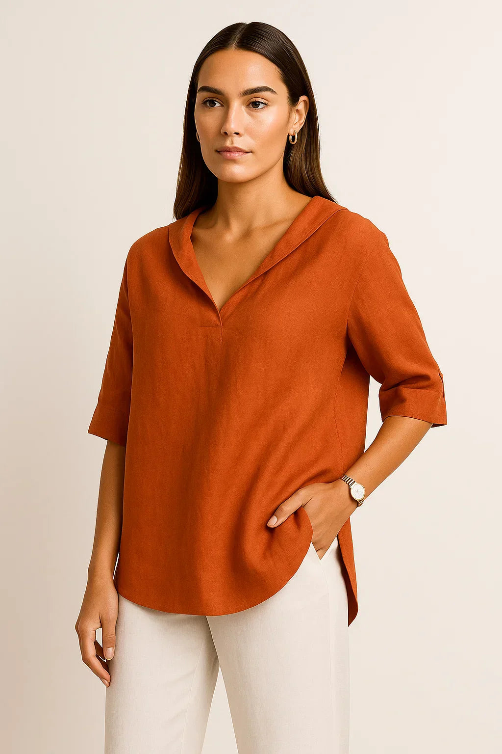 Iradia | Vrouwen V-hals Losjes Blouse - Casual Halflange Mouw Top Lichtgewicht & Ademend