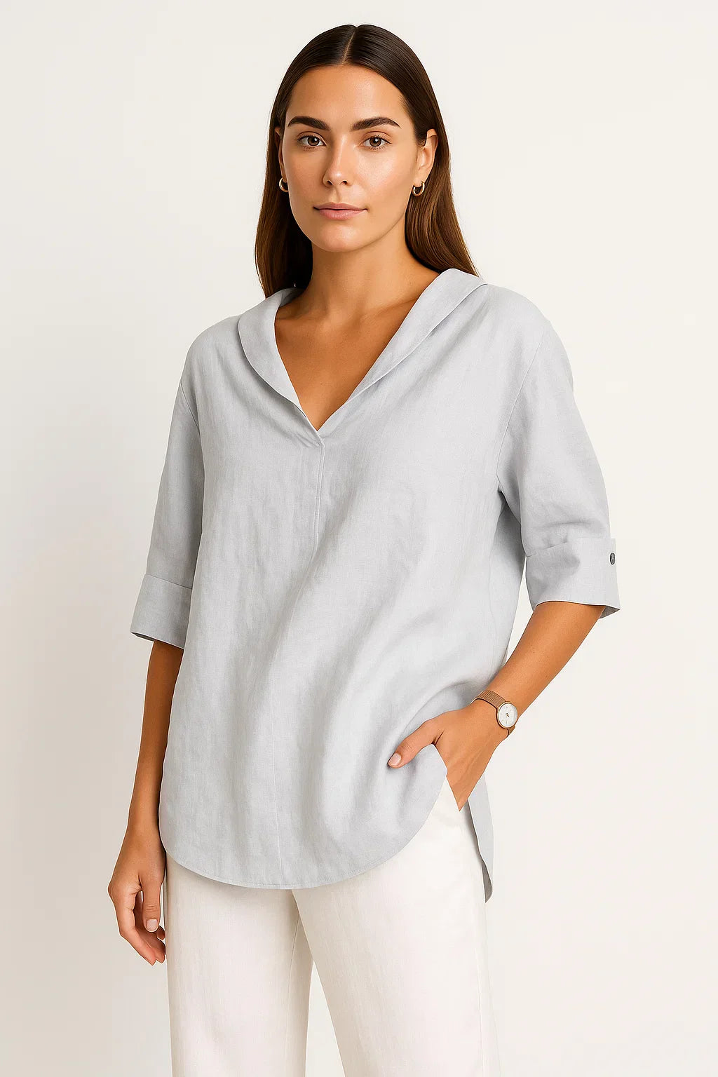 Iradia | Vrouwen V-hals Losjes Blouse - Casual Halflange Mouw Top Lichtgewicht & Ademend