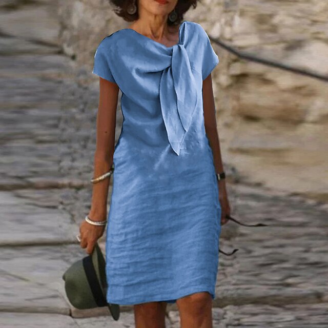 Avra | Smart casual jurk voor dames – Elegante zomerse midi-jurk met korte mouwen