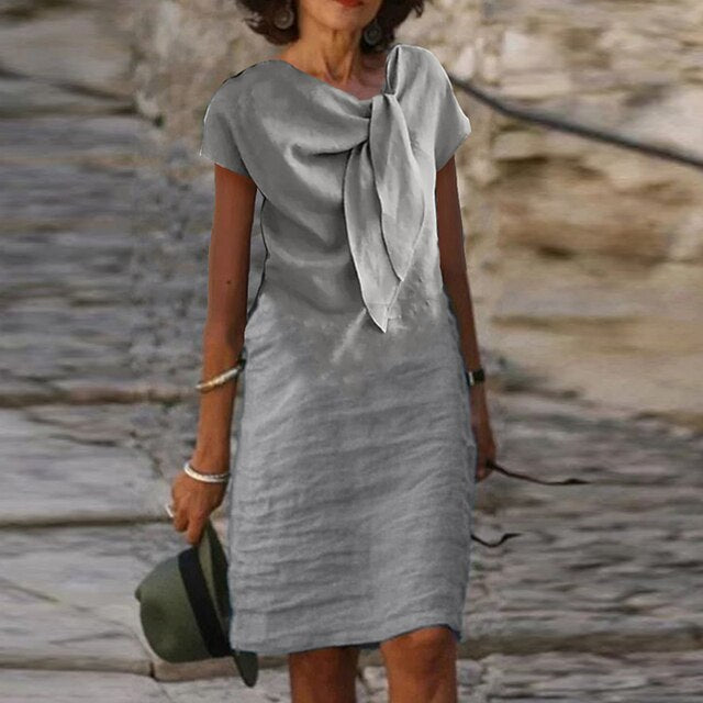Avra | Smart casual jurk voor dames – Elegante zomerse midi-jurk met korte mouwen