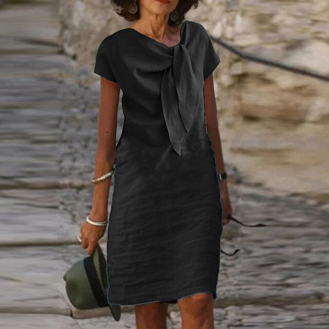 Avra | Smart casual jurk voor dames – Elegante zomerse midi-jurk met korte mouwen