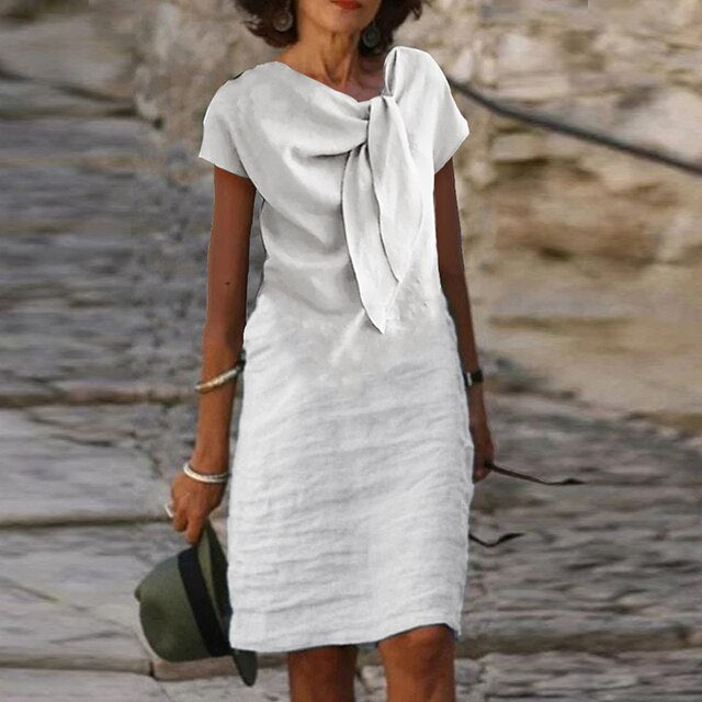 Avra | Smart casual jurk voor dames – Elegante zomerse midi-jurk met korte mouwen