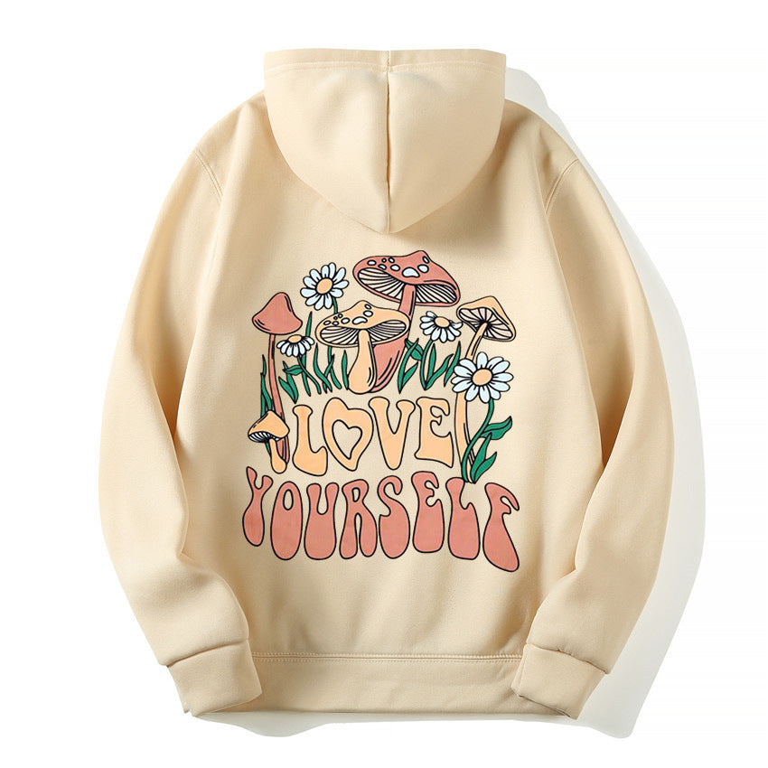 Thalissea | Oversized Damen-Hoodie mit „Love Yourself“-Schriftzug, bequemes Freizeit-Sweatshirt