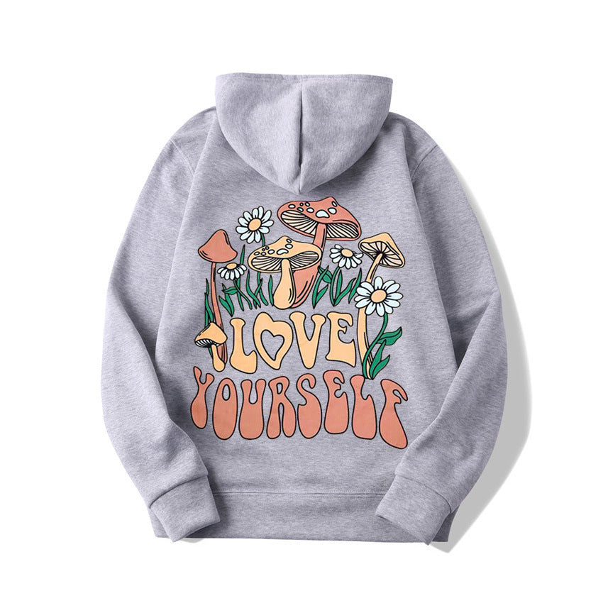 Thalissea | Oversized Damen-Hoodie mit „Love Yourself“-Schriftzug, bequemes Freizeit-Sweatshirt