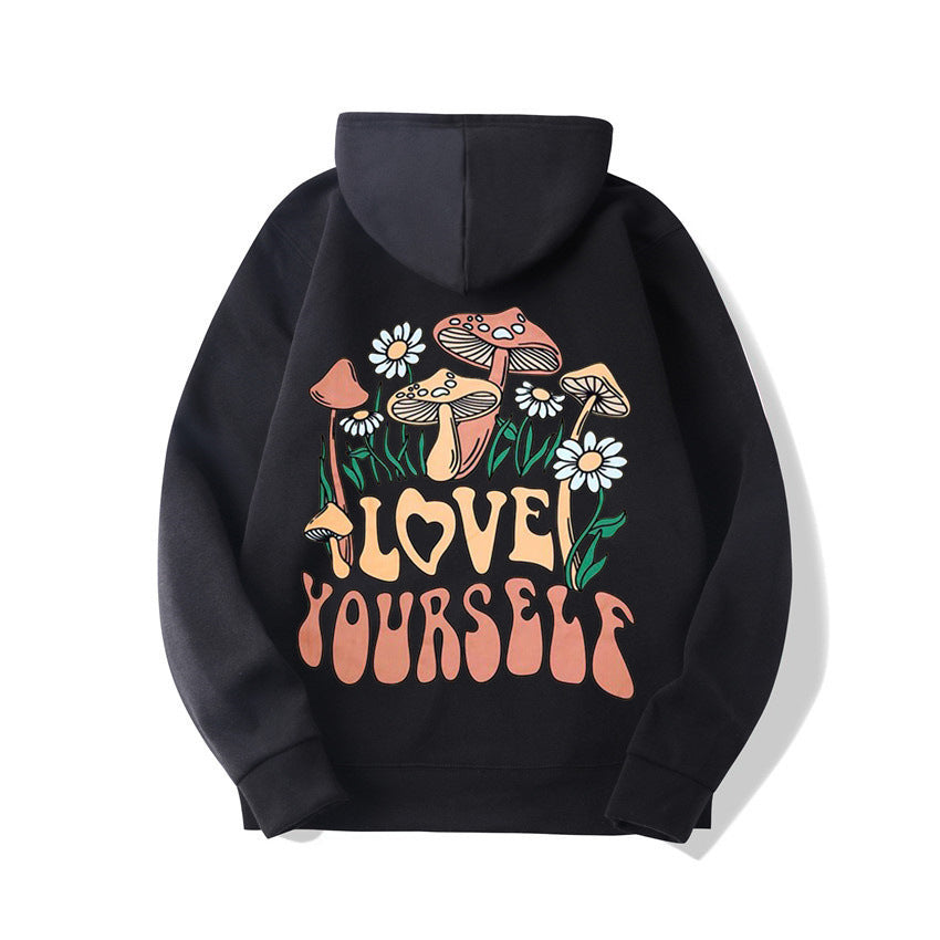 Thalissea | Oversized Damen-Hoodie mit „Love Yourself“-Schriftzug, bequemes Freizeit-Sweatshirt