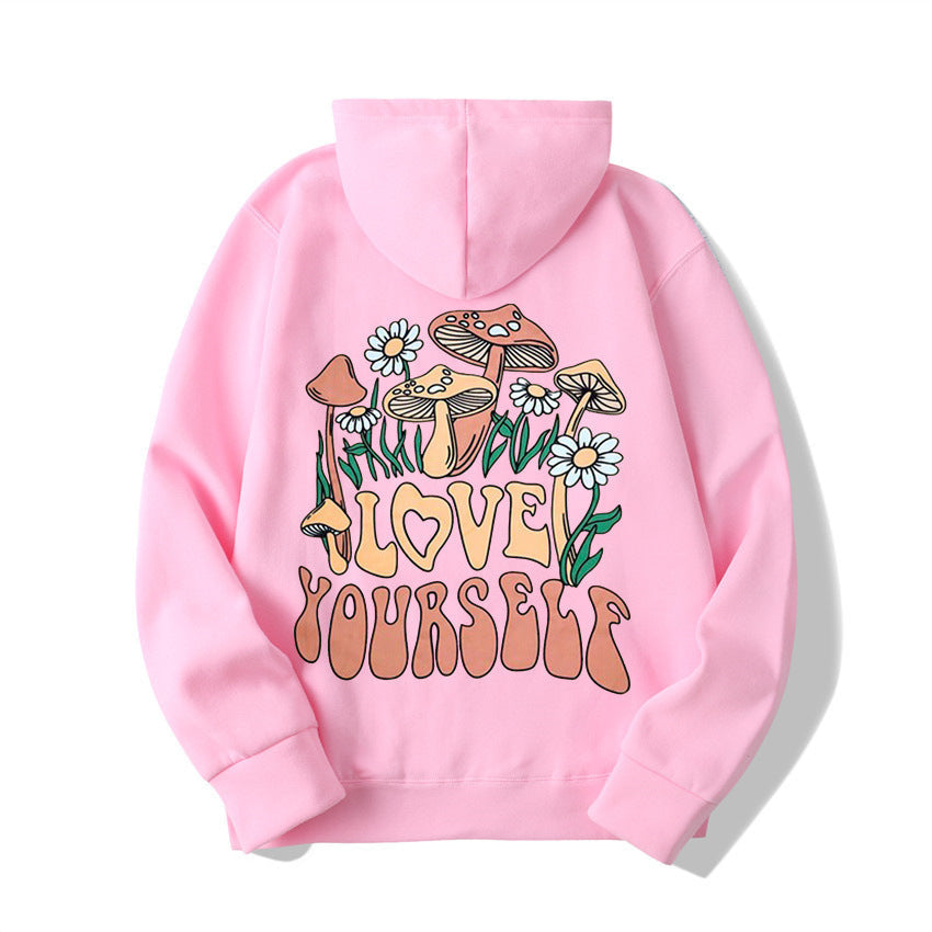 Thalissea | Oversized Damen-Hoodie mit „Love Yourself“-Schriftzug, bequemes Freizeit-Sweatshirt