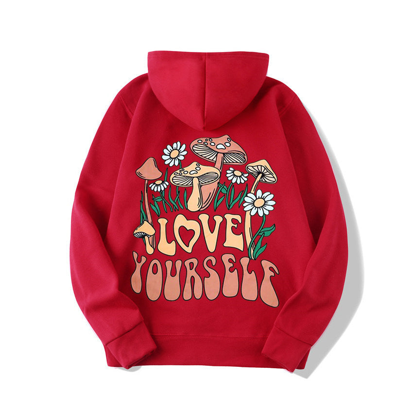 Thalissea | Oversized Damen-Hoodie mit „Love Yourself“-Schriftzug, bequemes Freizeit-Sweatshirt