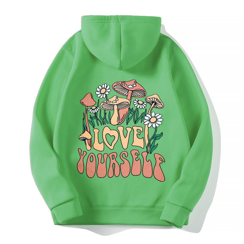 Thalissea | Oversized Damen-Hoodie mit „Love Yourself“-Schriftzug, bequemes Freizeit-Sweatshirt